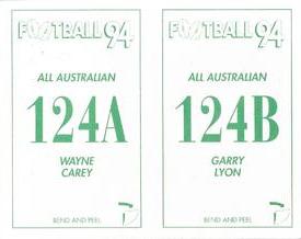 1994 Select AFL Stickers #124 Wayne Carey / Garry Lyon Back